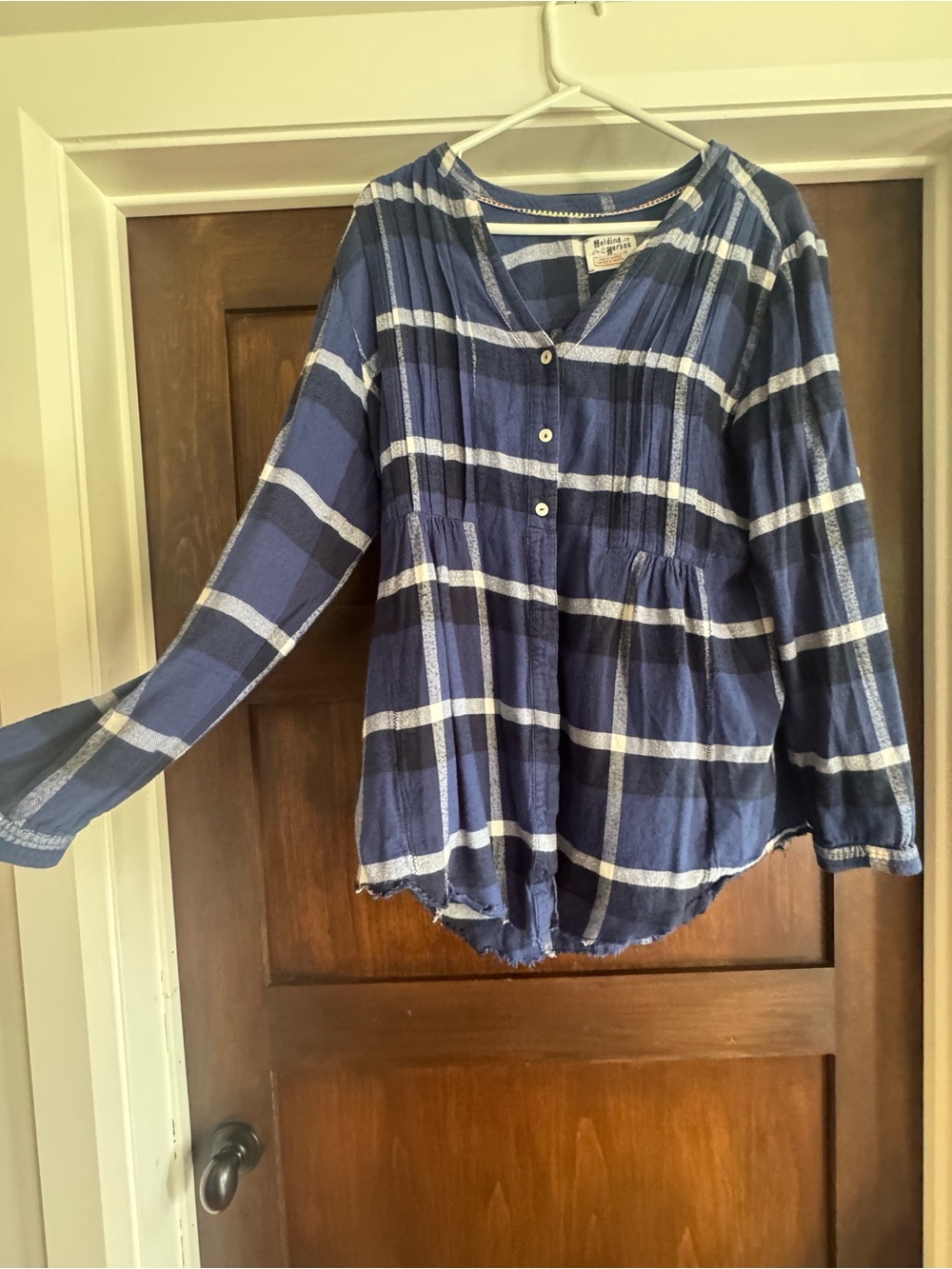 HOLDING HORSES Blue & White Plaid Button-Front Girls' Top
